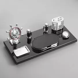 Набор настольный канцелярский 6в1 с визитницей и часами, черное дерево