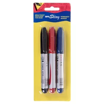 Набор перманентных маркеров, 3 цвета: синий, красный, черный, наконечник круглый 4 мм, блистер