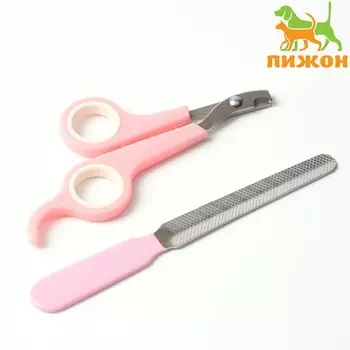 Набор по уходу за когтями: ножницы-когтерезы (отверстие 6 мм) и пилка, розовый с белым