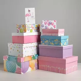 Набор коробок 10 в 1, упаковка подарочная, happy birthday, 12 х 7 х 4 - 32,5 х 20 х 12,5 см
