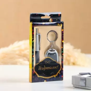 Набор подарочный 2 в 1, ручка, фонарик черный