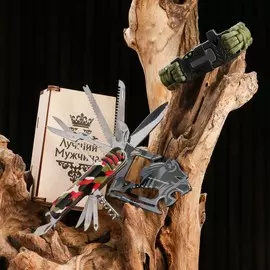 Набор подарочный 3в1 (браслет, карта выживания, нож швейцарский) лучший мужчина