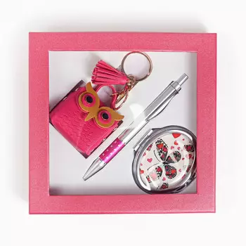 Набор подарочный 3в1 (ручка, брелок, зеркало)