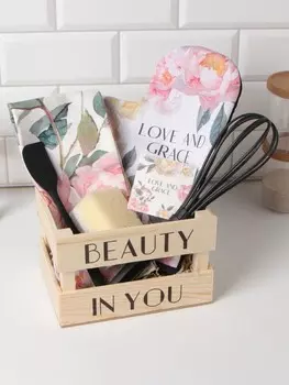 Набор подарочный полотенце варежка прихватка кухонная лопатка венчик