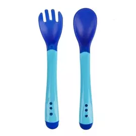 Набор приборов для кормления: термовилка и термоложка, 2 шт., цвет голубой