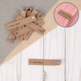 Бирка с кнопкой hand made, 81.5 см, 10 шт., бежевая