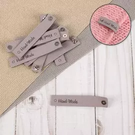 Бирка с кнопкой hand made, 81.5 см, 10 шт., серая