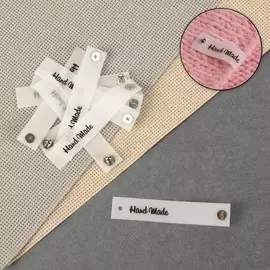 Бирка с кнопкой hand made, 81.5 см, 10 шт., белая, черная