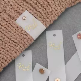 Бирка с кнопкой hand made, 72 см, 10 шт., цвет золотой, белый