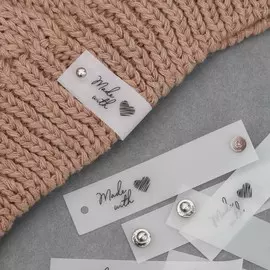 Бирка с кнопкой made with love, 81.8 см, 10 шт., белая, черная