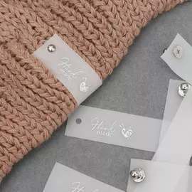 Бирка с кнопкой hand made, 81.8 см, 10 шт., цвет серебряный, белый