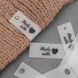 Бирка с кнопкой made with love, 81.8 см, 10 шт., белая, черная