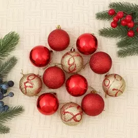 Ёлочные игрушки, шары новогодние , пластик, набор d-5 см, 12 шт