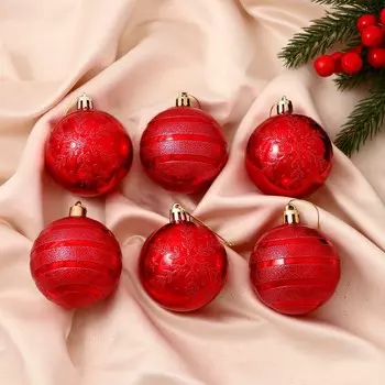 Ёлочные игрушки, шары новогодние , пластик, набор d-6 см, 6 шт