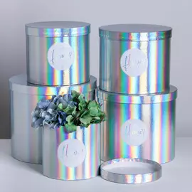 Набор шляпных коробок для цветов 5 в 1 с голографией