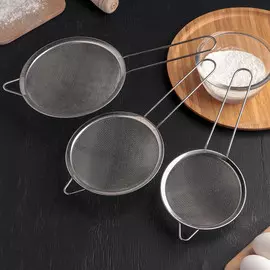 Сито доляна, d=12 см,14 см, 16 см, набор 3 шт., нержавеющая сталь, серебристое