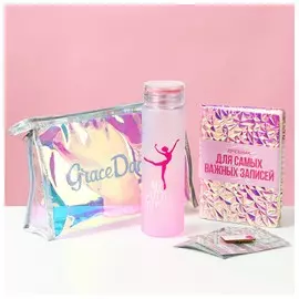 Набор спортивный gymnast: косметичка, бутылка для воды, наклейки, блокнот, значок