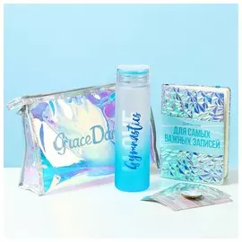 Набор спортивный love: косметичка, бутылка для воды, наклейки, блокнот, значок