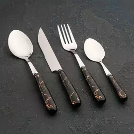 Набор столовых приборов доляна, 4 предмета, в коробке, цвет металла серебряный