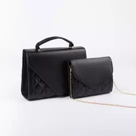 Набор сумок, отдел на клапане, длинный ремень, цепочка, цвет чёрный