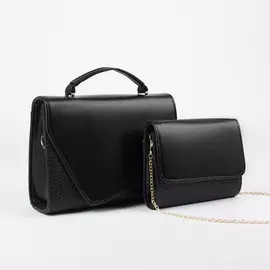 Набор сумок, отдел на магните, длинный ремень, цепочка, цвет чёрный