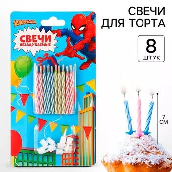Набор свечей незадуваемые для торта, 10 шт, человек-паук