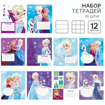 Тетради 20 штук, 12 листов, в клетку и линейку, обложка мелованная бумага,
