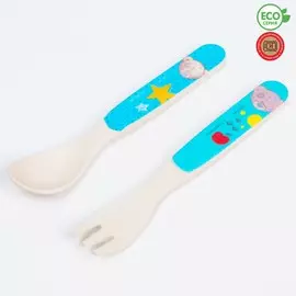 Набор детских столовых приборов из бамбука: вилка и ложка me to you голубая