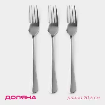 Набор вилок столовых доляна, h=20.5 см, толщина 2.2 мм, 410 сталь, 3 шт., нержавеющая сталь, серебристый