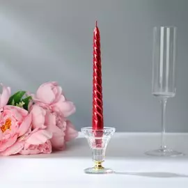 Набор витых свечей, 1,9х20 см, 6 штук, рубиновый металлик