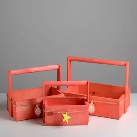 Наборы деревянных ящиков с ручкой 3 в 1, ёлка, 31 х 21 х 26 см