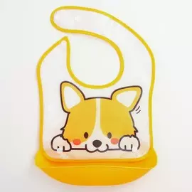 Нагрудник для кормления непромокаемый на кнопке, с супер-карманом, цвет желтый