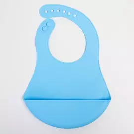 Нагрудник силиконовый с карманом, цвет голубой