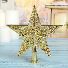 Звезда на елку (верхушка), ажурная посыпка, 2020.5 см, золотистый