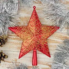 Звезда на елку (верхушка) завитки с блестками, 20,5х23 см, желто-красный