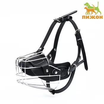 Намордник металлический №1 с трехсторонним ремешком, прессованная кожа, черный