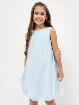 Нарядное многослойное платье нежно-голубого цвета в звездочку для девочек