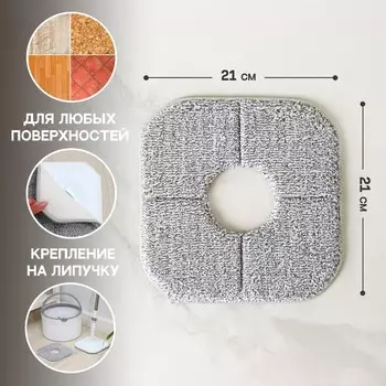 Насадка для швабры raccoon, с вырезом, микрофибра, квадратная, 2121 см, серая