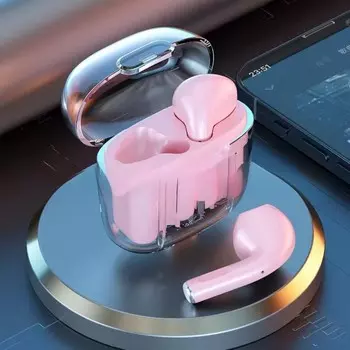 Наушники беспроводные mybit pro13, tws вкладыши, bluetooth 5.0, 30/180 мач, розовые в прозрачном кейсе