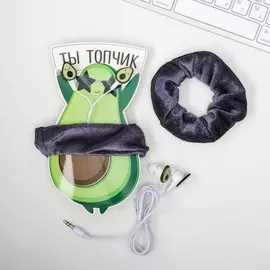 Наушники и резинка для волос на открытке