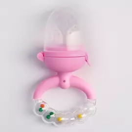 Ниблер с силикон. сеточкой, ручка-погремушка, вр. поршень, цвет розовый