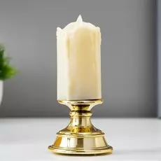 Светодиодная свеча на подсвечнике risalux с эффектом живого пламени, led-ночник, от батареек 2ааа, золото, 7714.5 см
