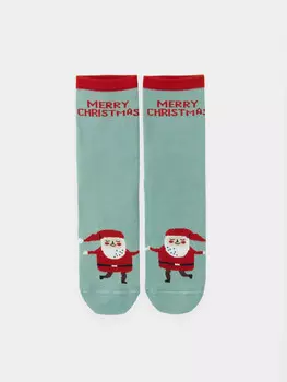 Носки детские эвкалиптовые с узором в виде деда мороза