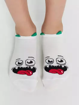 Носки детские белые с рисунком в виде мордочки монстра