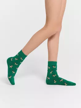 Носки детские махровые зеленые с узором в виде оленей