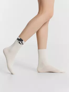 Носки детские молочные с узором в виде микки мауса