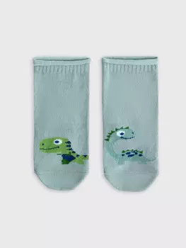 Носки детские оливковые с рисунком в виде динозавров