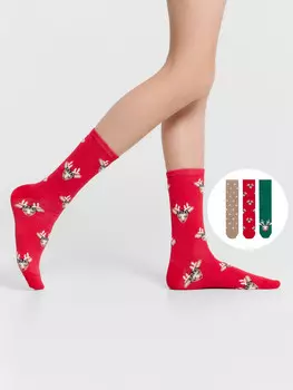 Носки детские с новогодними узорами в наборе, 3 пары