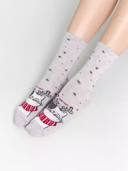 Носки детские серые с узором в виде котиков