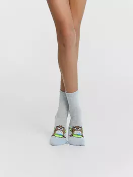 Носки детские серые в рисунком в виде сурка